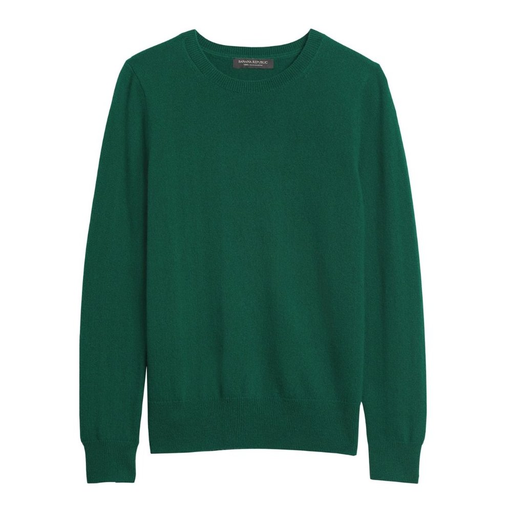 Banana Republic Cashmere Crew Neck Sweater Green Lightweight